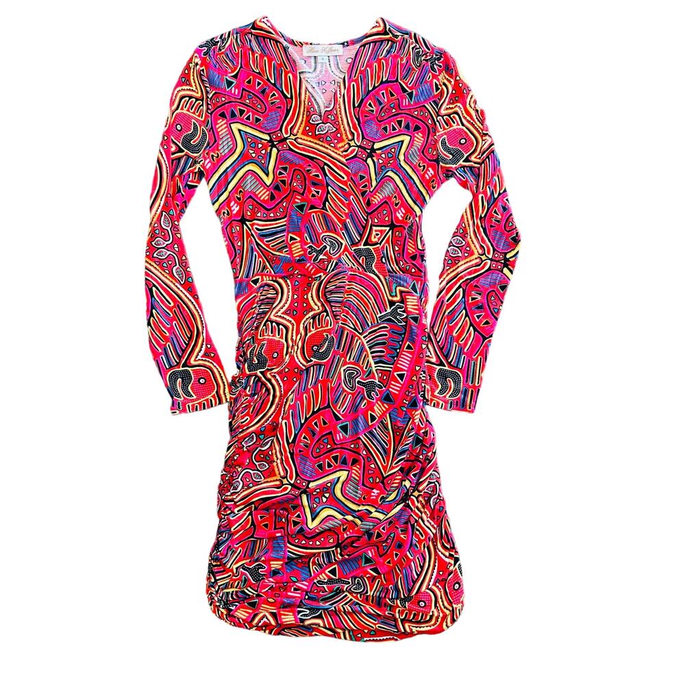 Mara Hoffman Dress All Over Tribal Print Bold Colorful V-Neck Stetchy Small